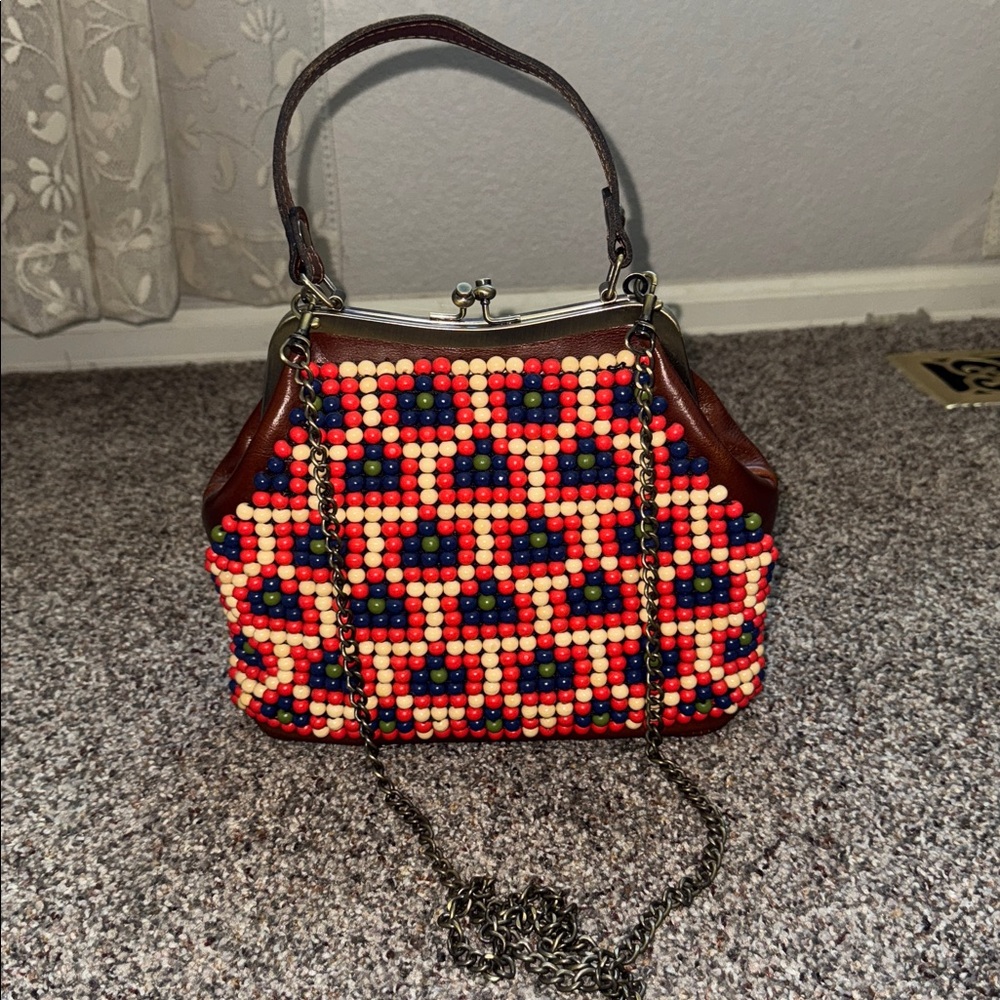 Colorful Patricia Nash Laureana Beaded Leather Frame Satchel free shipping